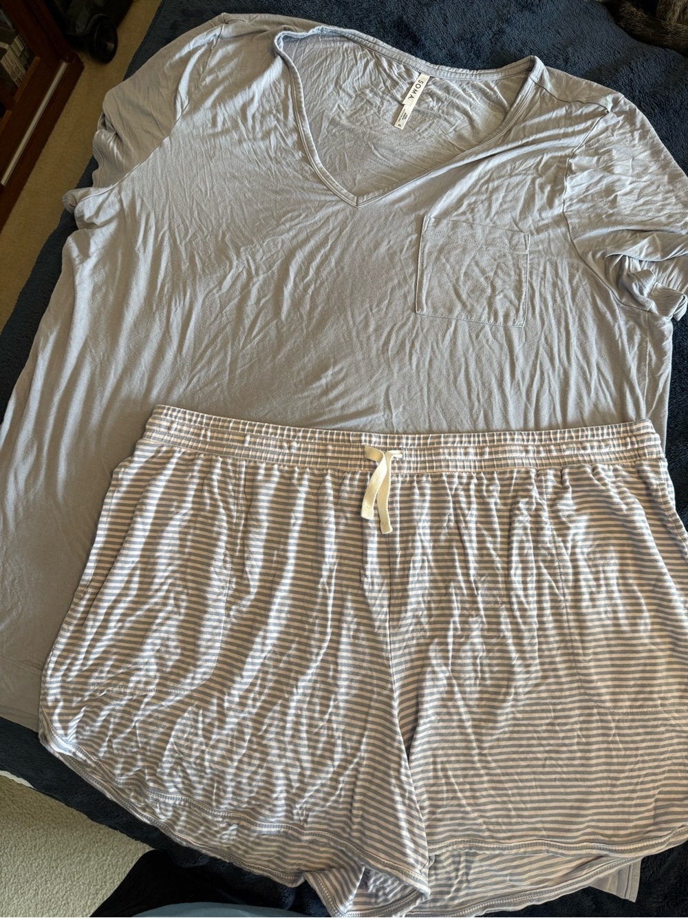 Soma Light Lavender & White Striped Shorts Pajama Set